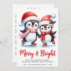 Merry Bright Fun Penguins White Red Christmas Feiertagskarte