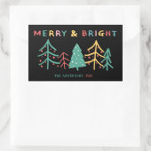 Merry & Bright Fun Pine Stilvolle Weihnachten Schw Rechteckiger Aufkleber (Tasche)