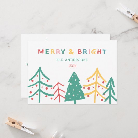 Merry & Bright Fun Pine Stilvolle Weihnachtskarten Karte (Vorderseite/Rückseite Beispiel)
