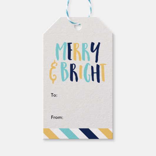 "Merry & Bright" Fun Stripes Holiday Geschenkanhänger (Vorderseite)