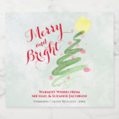 Merry & Bright Fun Wasserfarben Weihnachtsbaum Schaumweinetikett (Einzelnes Label)
