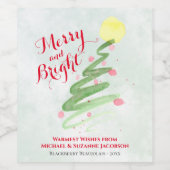 Merry & Bright Fun Wasserfarben Weihnachtsbaum Weinetikett (Einzelnes Label)