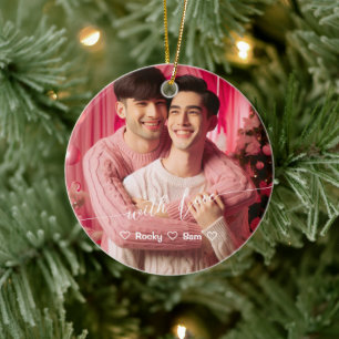 Merry & Bright Gay Retro Rosa Benutzerdefinierte Keramik Ornament