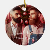 Merry & Bright Gay Retro Rosa | Benutzerdefinierte Keramik Ornament (Vorne)