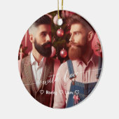 Merry & Bright Gay Retro Rosa | Benutzerdefinierte Keramik Ornament (Links)