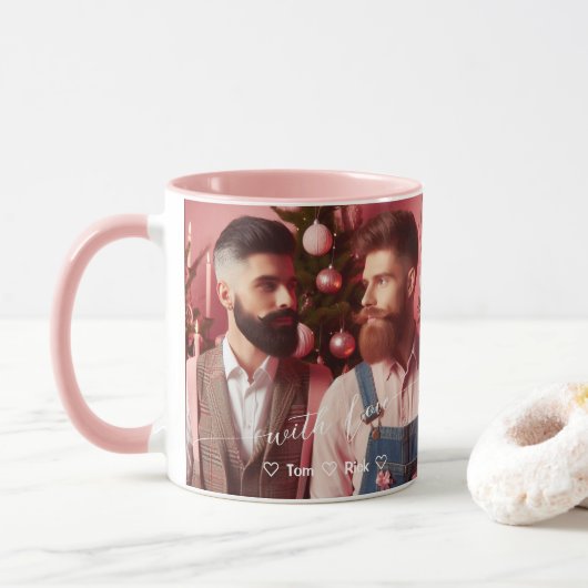 Merry & Bright Gay Retro Rosa | Benutzerdefinierte Tasse (Mit Donut)