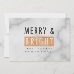 Merry & bright geometric copper and marble holiday feiertagskarte