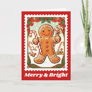 Merry & Bright Gingerbrot Weihnachtspost Briefmark Feiertagskarte