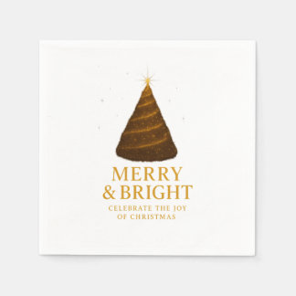 Merry & Bright Gold Glitter Christmas Cocktail  Serviette