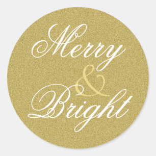 Merry & Bright Gold Glitzer Holiday Runder Aufkleber