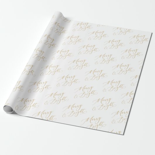 Merry & Bright Gold Script Christmas Geschenkpapier (Ungerollt)