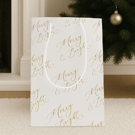 Merry & Bright Gold Script Christmas Gift Bag Mittlere Geschenktüte