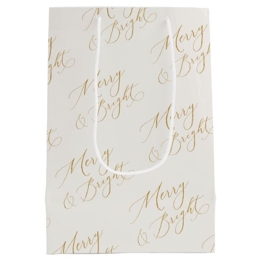 Merry & Bright Gold Script Christmas Gift Bag Mittlere Geschenktüte (Rückseite)