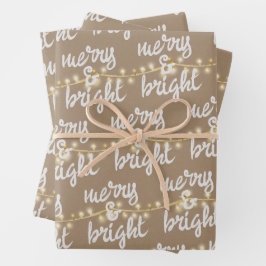 Merry & Bright Gold Weihnachtsbaum Lights Kraft Geschenkpapier Set