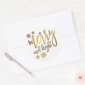 Merry & Bright, Gold White, Runder Aufkleber (Umschlag)