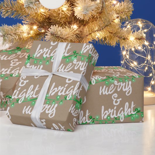 Merry & Bright Green Christmas Tree Lights Kraft W Geschenkpapier (Feiertage)