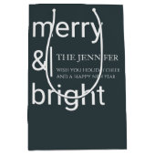 Merry Bright Green Holiday Christmas Personalized  Mittlere Geschenktüte (Vorderseite)