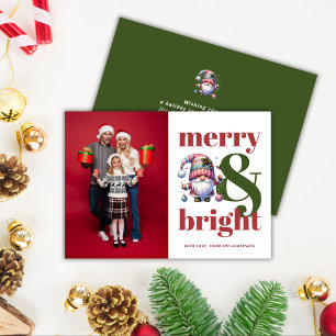 Merry & Bright Green Red Christmas Foto Feiertagskarte