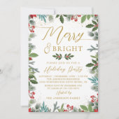 Merry & Bright Greenery Holly Berries Holiday Einladung (Vorderseite)