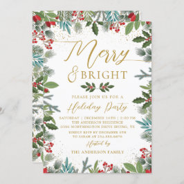 Merry & Bright Greenery Holly Berries Holiday Einladung