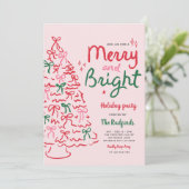 Merry & Bright Hand gezeichnete Weihnachtsfeier Einladung (Stehend Vorderseite)