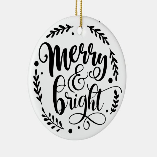 Merry & Bright Hand Script | B&W Keramik Ornament (Rechts)