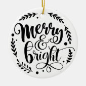 Merry & Bright Hand Script | B&W Keramik Ornament (Vorne)