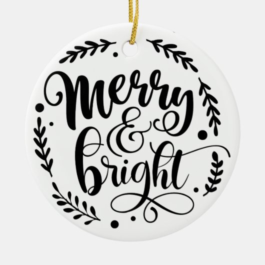 Merry & Bright Hand Script | B&W Keramik Ornament (Vorne)