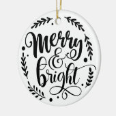 Merry & Bright Hand Script | B&W Keramik Ornament (Links)