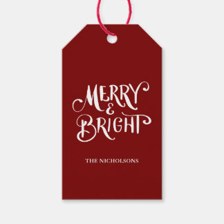 Merry & Bright Handgeschriebenes Skript rot Geschenkanhänger