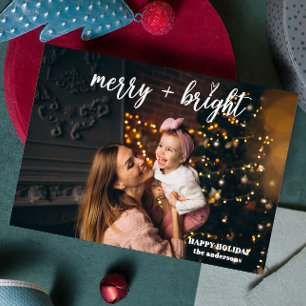 Merry Bright heart Modern Trendy Christmas Foto Feiertagskarte