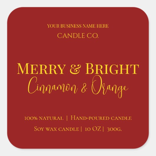 Merry & Bright Holiday | Editable Christmas Candle Quadratischer Aufkleber (Vorderseite)