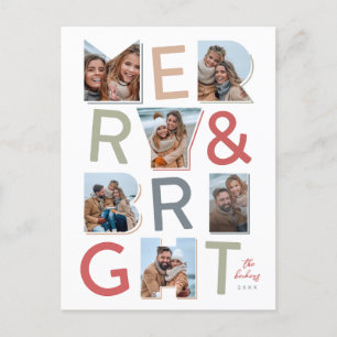 Merry & Bright Holiday Foto Collage Postkarte