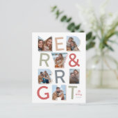 Merry & Bright Holiday Foto Collage Postkarte (Stehend Vorderseite)