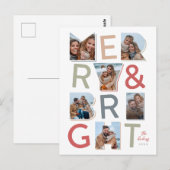 Merry & Bright Holiday Foto Collage Postkarte (Vorne/Hinten)