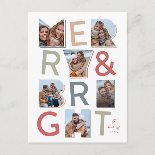 Merry & Bright Holiday Foto Collage Postkarte (Vorderseite)