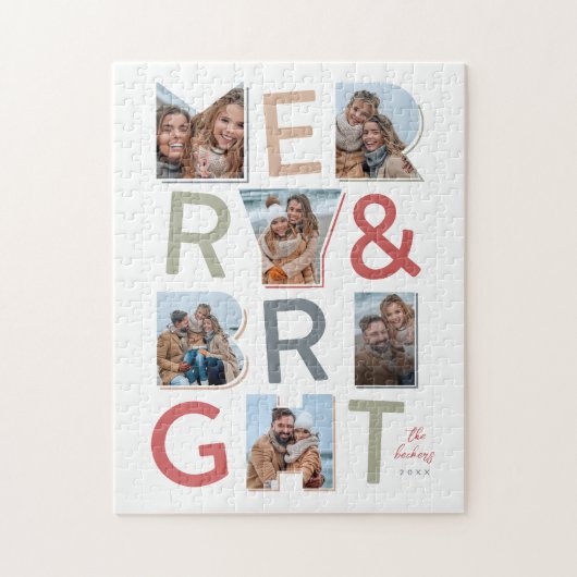 Merry & Bright Holiday Foto Collage Puzzle (Vertikal)