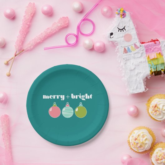 Merry + Bright Holiday Paper Plate Pappteller (Party)