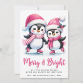 Merry Bright Ice Skaten Penguins Pink Weihnachten (Vorderseite)