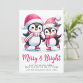 Merry Bright Ice Skaten Penguins Pink Weihnachten (Stehend Vorderseite)