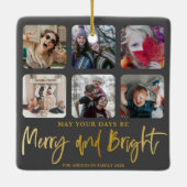 Merry & Bright Imitate Gold 6 Foto Weihnachten Keramikornament (Rückseite)