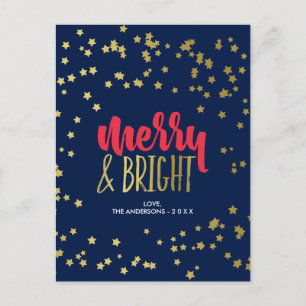 Merry & Bright   Imitats Gold Stars Feiertagspostkarte