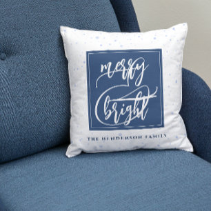 Merry & Bright INDIVIDUELLE NAME Blaue Schneef Kissen