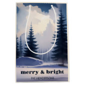 Merry & Bright l Blue Wassercolor Pinienwald Mittlere Geschenktüte (Vorderseite)