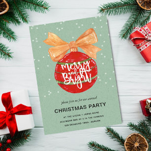 Merry & Bright l Watercolor Rote Ornamente Schnee Einladung