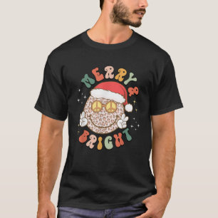 Merry Bright Leopard Pattern Smile Face Weihnachts T-Shirt