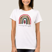 Merry & Bright Leopard Print Rainbow Weihnachten T-Shirt (Vorderseite)