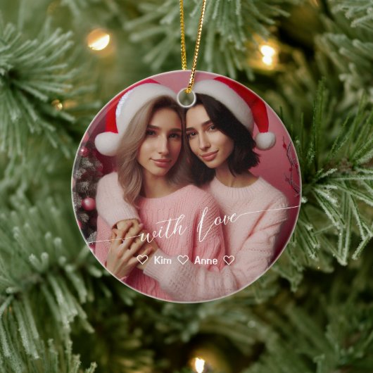 Merry & Bright Lesbian Retro Rosa | Benutzerdefini Keramik Ornament (Baum)