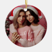 Merry & Bright Lesbian Retro Rosa | Benutzerdefini Keramik Ornament (Vorne)