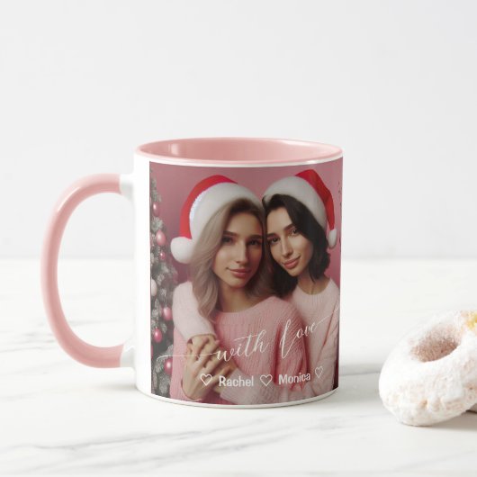 Merry & Bright Lesbian Retro Rosa | Benutzerdefini Tasse (Mit Donut)